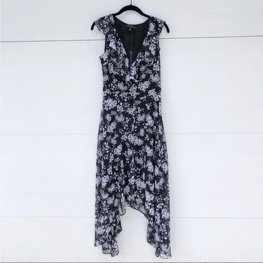 NWT Banana Republic TALL LONG Floral Ruffle Dress Handkerchief Asymmetrical Blac
